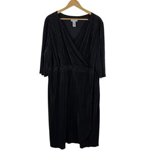 Catherines Black‎ Pleated Midi Dress Size 3X Formal Career Party Minimalist Wrap
